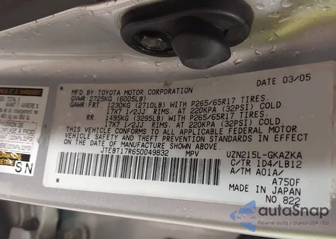 2005 Toyota 4Runner Limited V8 from USA, damaged, VIN JTEBT17R650049832